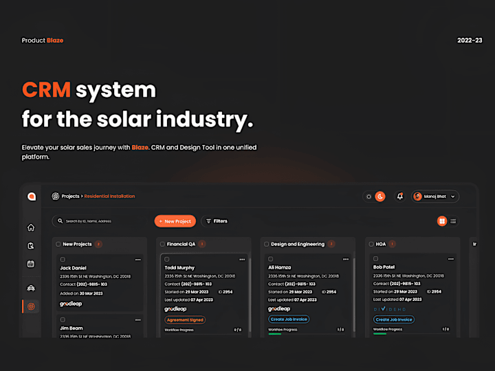 Cover image for UX Design for Blaze | SaaS product | Solar Sales Workflow Tool.