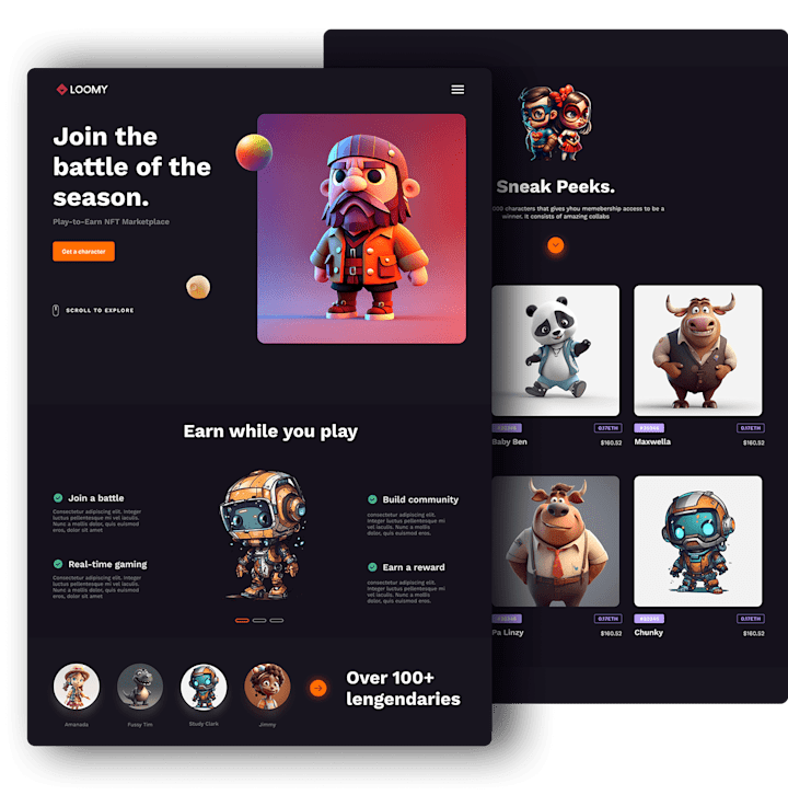 Cover image for Fictional NFT landing page on Behance