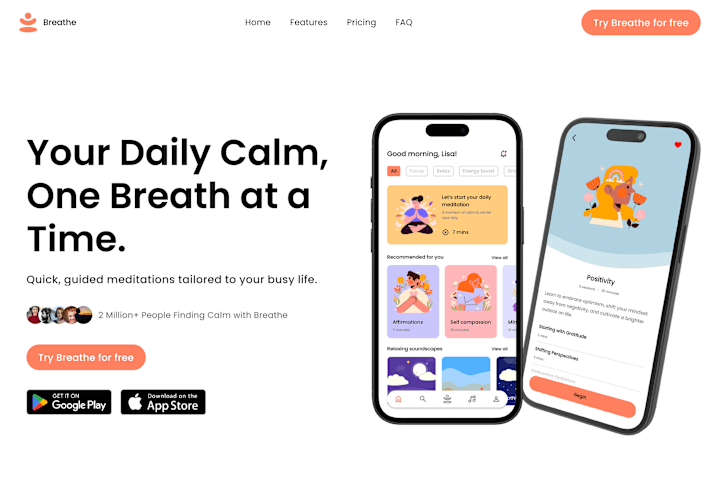 Cover image for Breathe (meditation app) landing page