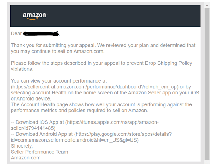 Cover image for Amazon Violation Removal from account health page