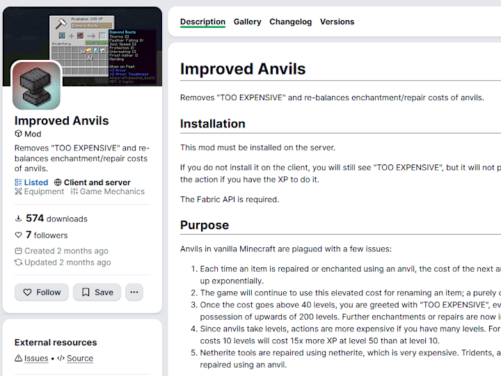 Cover image for Improved Anvils - Minecraft Mod