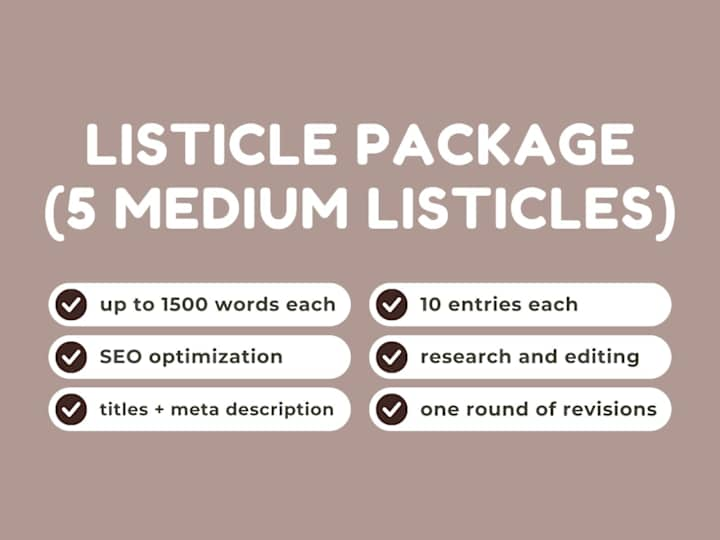 Cover image for Listicle Package (5 Medium-Length Listicles)