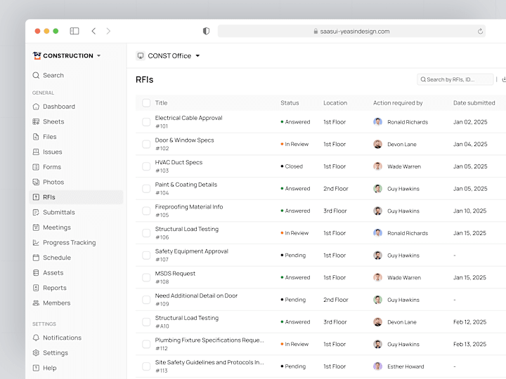 Cover image for RFIs UI – Construction Management SaaS Web App