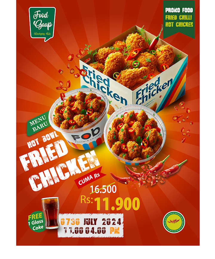 Cover image for Fried Chicken Poster Design Illustrator Photoshop