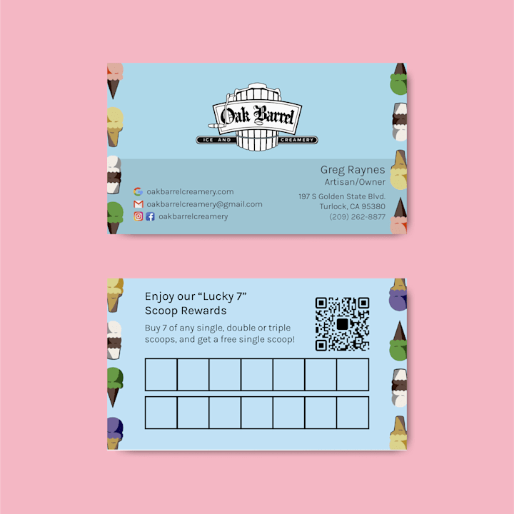 Cover image for Family Fun Business Card for Oak Barrel Ice & Creamery