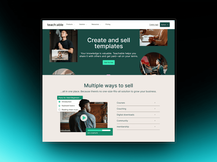 Cover image for Teachable.com Website Design (Advanced Prototyping in Figma)