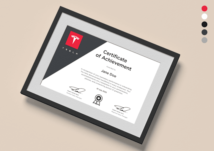 Cover image for Tesla A4 Certificate of Completion