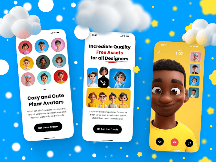 Cover image for Pixar Style UI: 40 Cute Avatars Free Pack (Available in Figma)