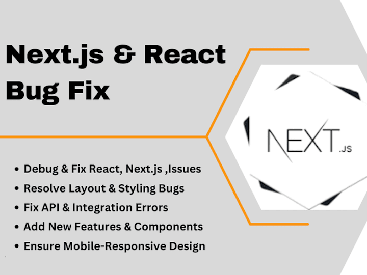 Cover image for I will develop or fix website bugs using react.js, next js