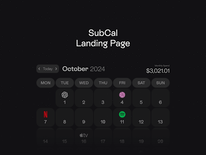 Cover image for SubCal Landing Page Design & Development - Personal Project