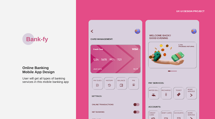 Cover image for Bank-fy Banking app UX UI Design Project on Behance
