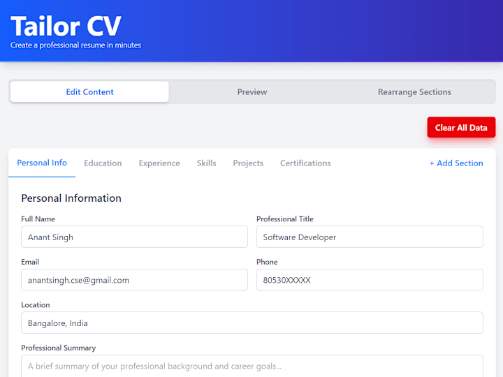 Cover image for Tailor CV Development