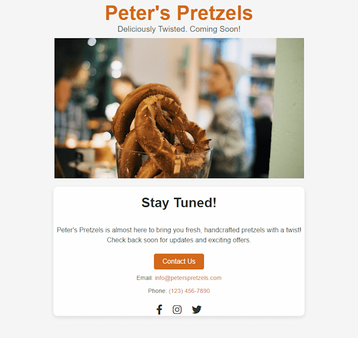 Cover image for Peter's Pretzels Landing Page 