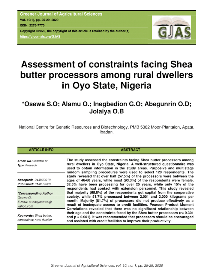 Cover image for Assessment of constraints facing Shea butter processors among r…