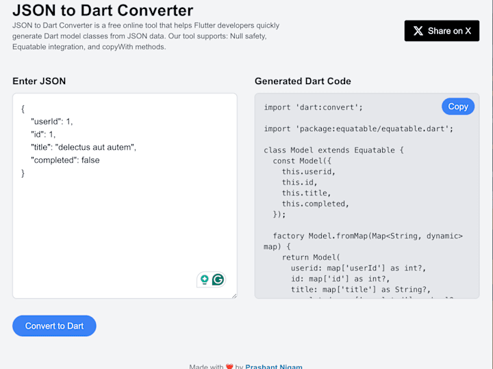 Cover image for JSON to Dart Converter