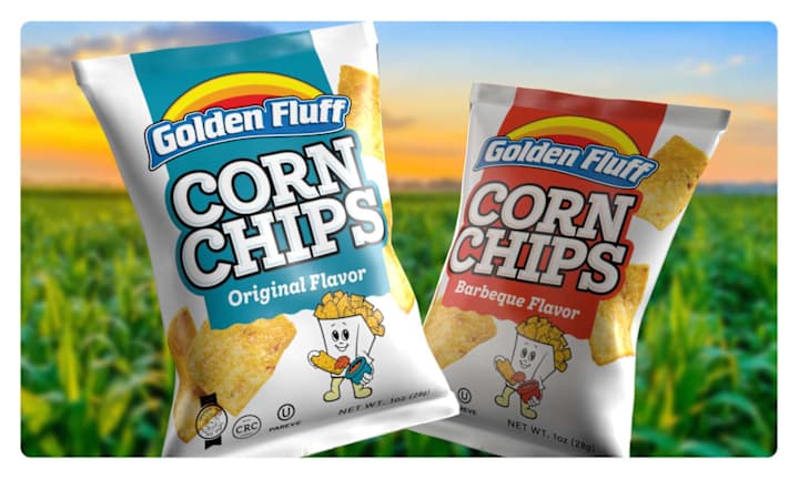 Cover image for Golden Fluff Corn Chips Snack Packaging Design