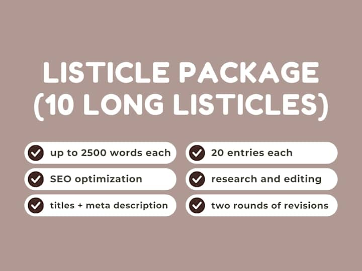 Cover image for Listicle Package (10 Long Listicles)