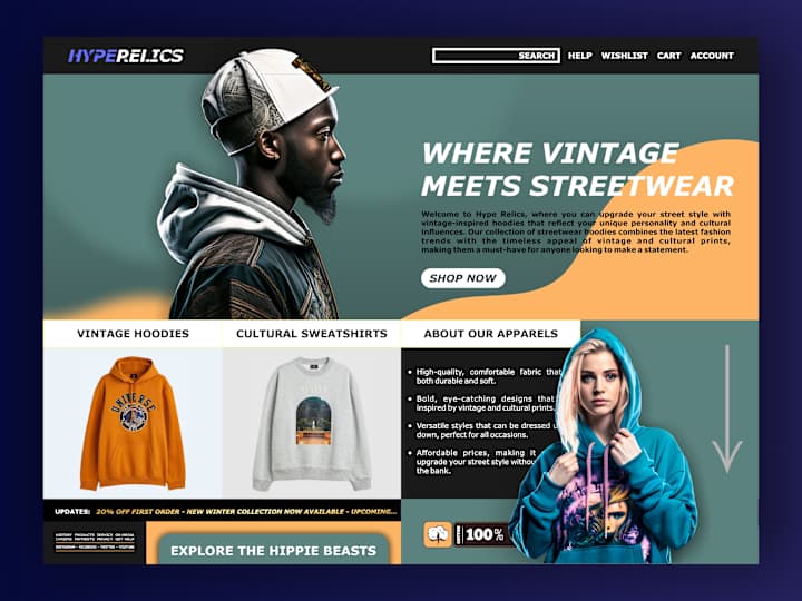 Cover image for HypeRelics Website Design - Streetwear Brand