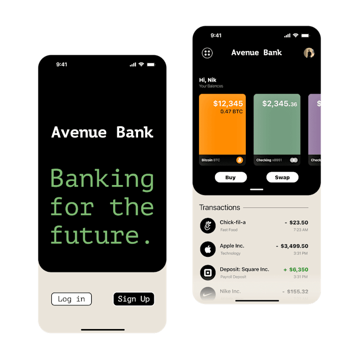 Cover image for Avenue Bank - TradFi & DeFi App Concept