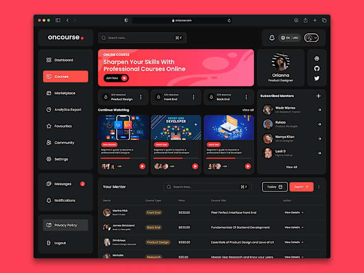 Cover image for Oncourse: Web App Design