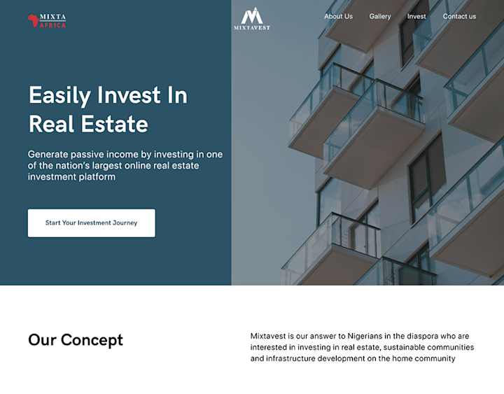 Cover image for Mixtavest real estate website on Behance