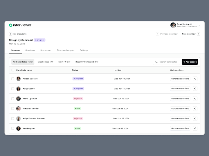 Cover image for List of candidates - HR Recruitment software