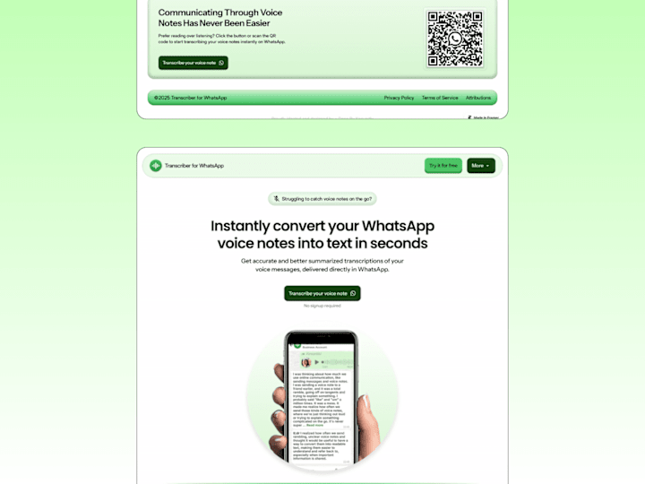Cover image for Transcriber for Whatsapp - Framer ideation & design