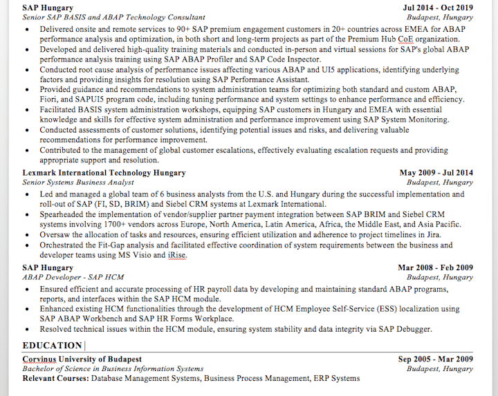 Cover image for ATS Optimized SAP Architect Resume Sample