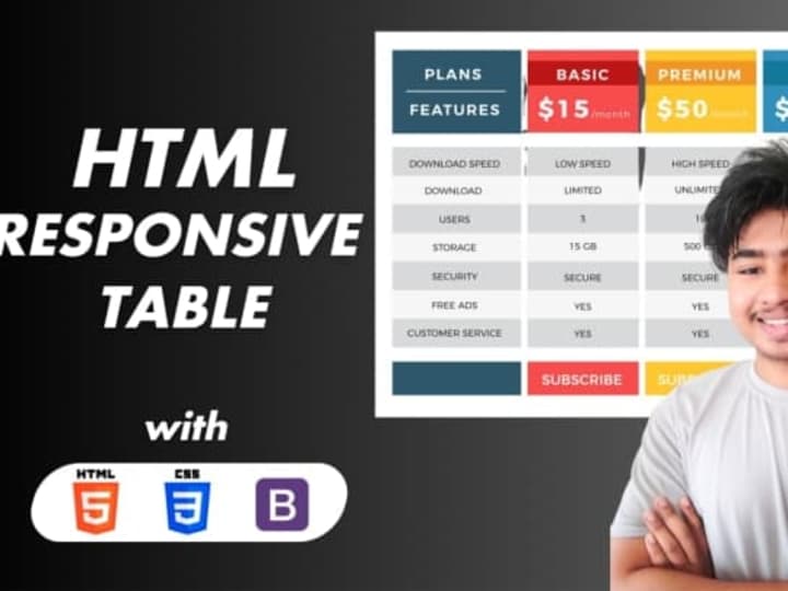 Cover image for Responsive HTML table and pricing table development