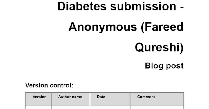 Cover image for Diabetes submission - 2nd Fareed Qureshi