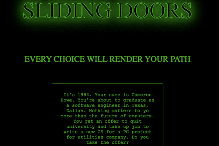 Cover image for Sliding Doors - Create Your Own Adventure Game