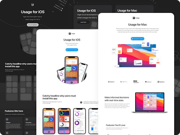 Cover image for Design a minimalist landing page for a Mac and IOS app "Usage" 