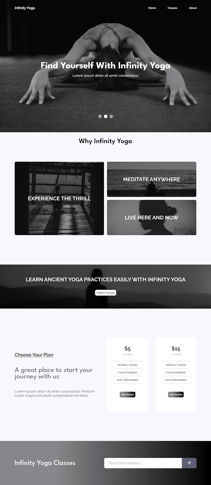 Cover image for Infinity Yoga Website UI Design on Behance