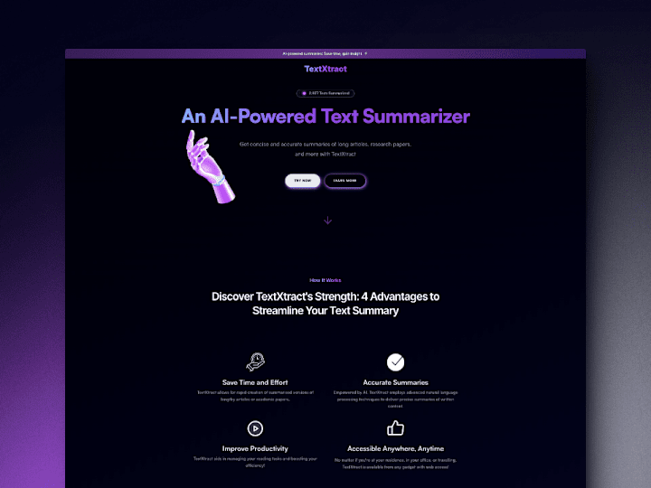 Cover image for TextXtract - AI Text Summarizer 