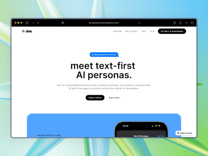 Cover image for Dots, Framer Website for a Text-first AI Persona Startup