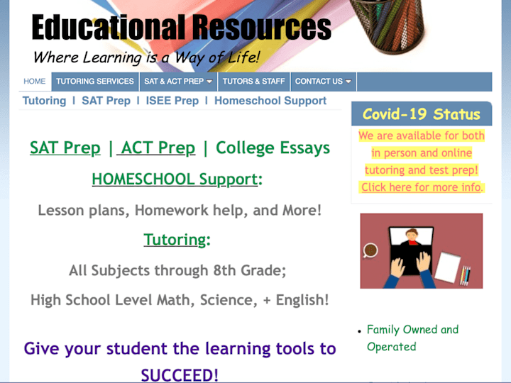 Cover image for Educational Resources Tutoring Center Website