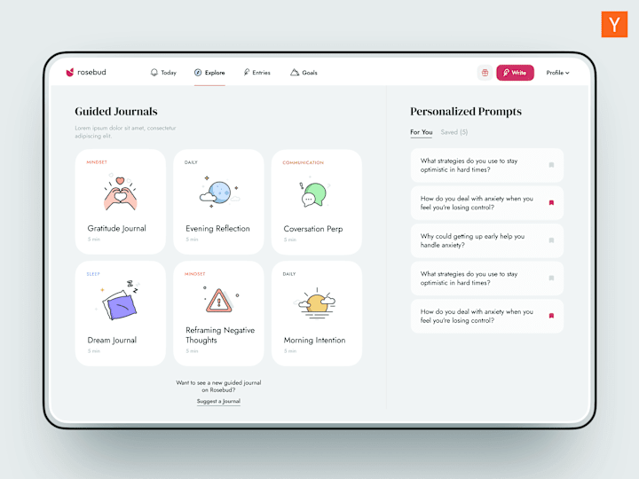 Cover image for Product design for AI (SaaS) journal for mental health Rosebud