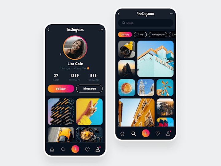 Cover image for Instagram Dark Mode 📸- Mobile App Concept