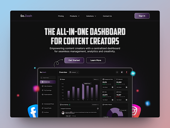 Cover image for Social Media Dashboard - Product Landing Page