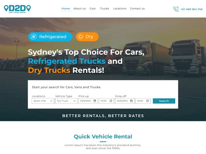 Cover image for Refrigerated Trucks and  Dry Trucks Rentals Website Design