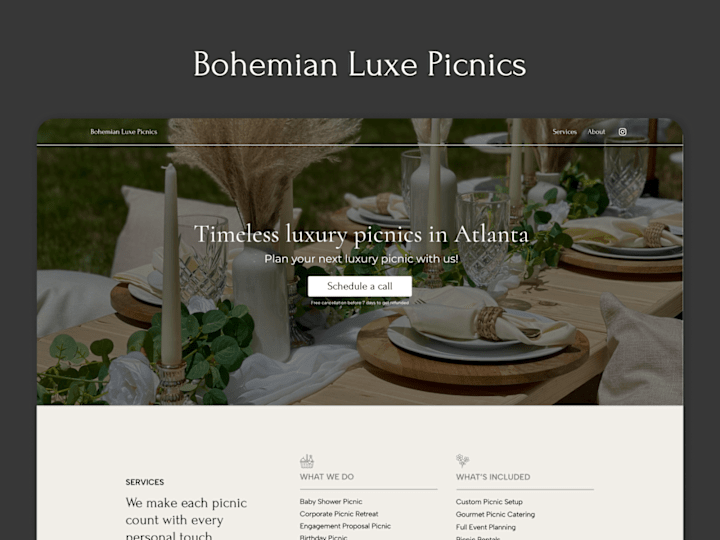 Cover image for Bohemian Luxe Picnics Landing Page Design and Build