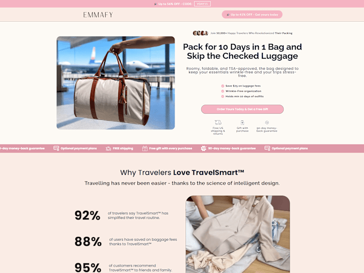 Cover image for Replo Landing Page for a travel bag brand