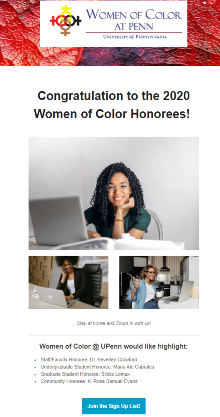 Cover image for 2020 UPenn Honoree Email Marketing