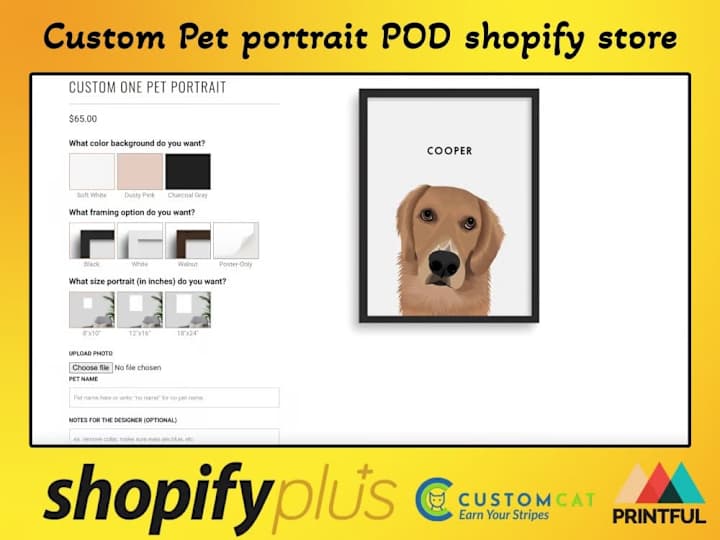Cover image for Premium Pet portrait print on demand or POD Shopify store