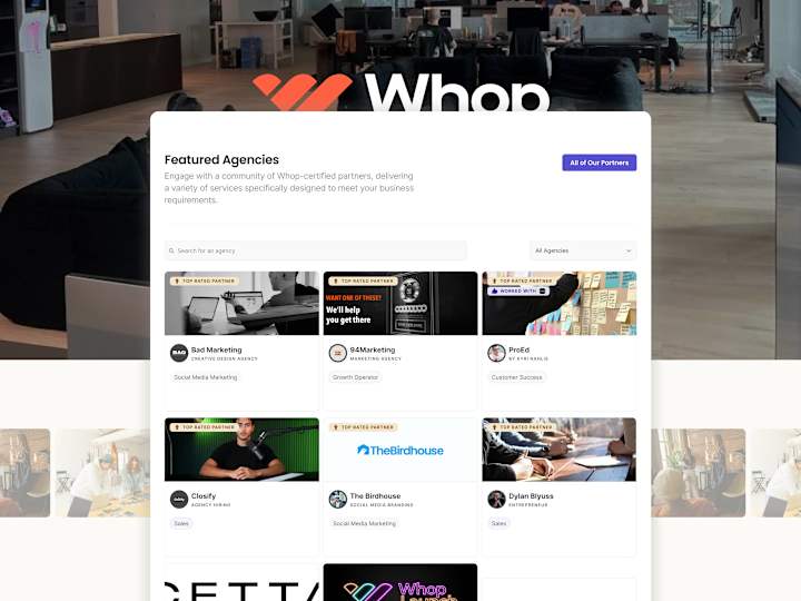 Cover image for Whop — Partner Directory · Framer Website & CMS Development 