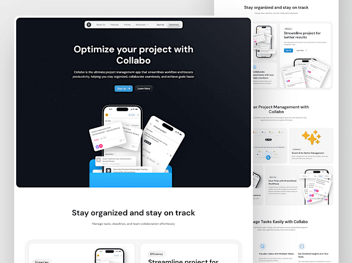 Cover image for Collabo Mobile Project Management - Landing Page