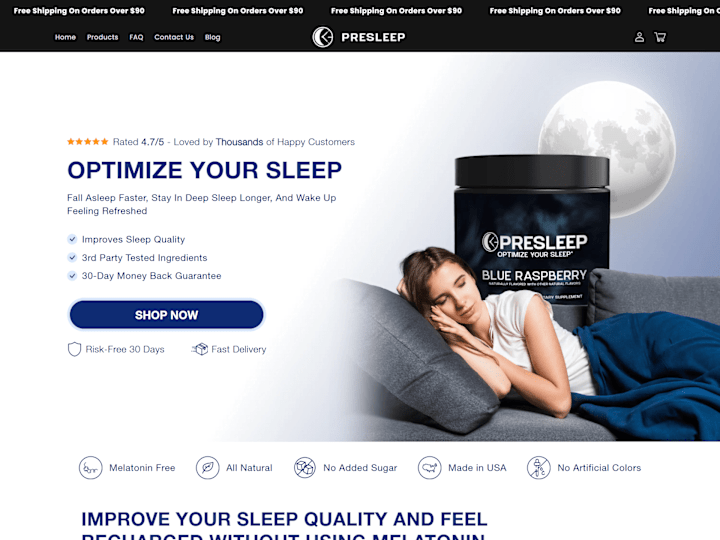 Cover image for PreSleep-Homepage develop In Replo