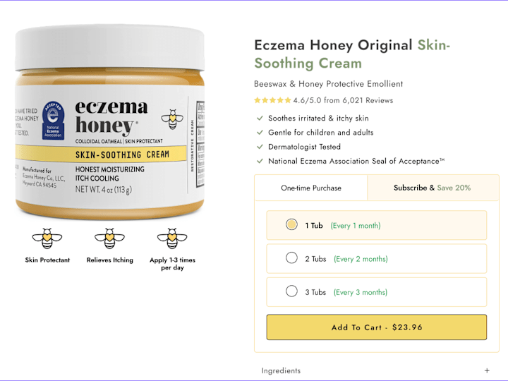 Cover image for Eczema Honey - Product Page Design, Copy & Development