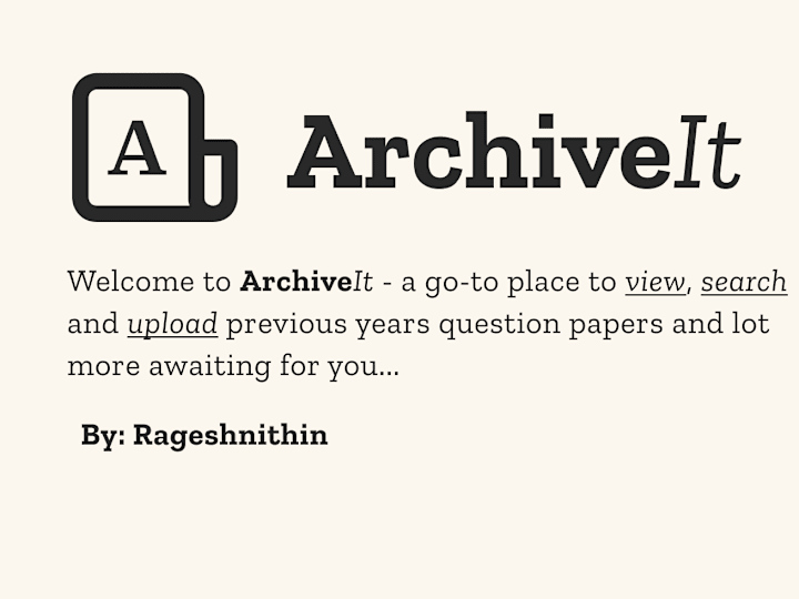 Cover image for Archive It - Question Bank Website