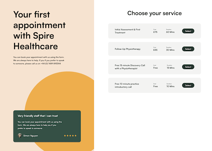 Cover image for Spire Healthcare Booking Form Concept